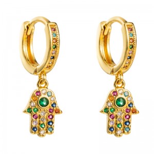 النحاس الدقيقة مطعمة الملونة الأحجار الكريمة أقراط الإناث الأوروبية والأمريكية نمط الاتجاه شخصية النخيل أقراط الرياح الباردة صافي الأحمر الأذن والمجوهرات